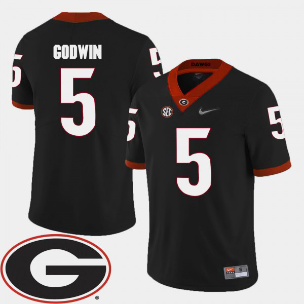 Men's #5 Terry Godwin Georgia Bulldogs College Football 2018 SEC Patch Jersey - Black